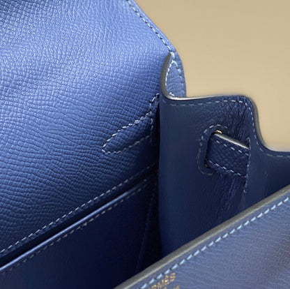 KELLY MINI 20 BAG IN AZURE BLUE CALFSKIN WITH GOLD HARDWARE (MADE-TO-ODER)