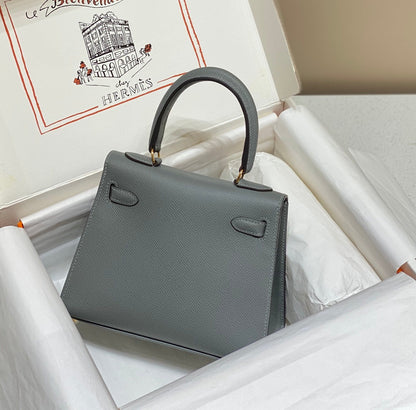 KELLY MINI 20 BAG IN SHARK GRAY CALFSKIN WITH GOLD HARDWARE (MADE-TO-ODER)