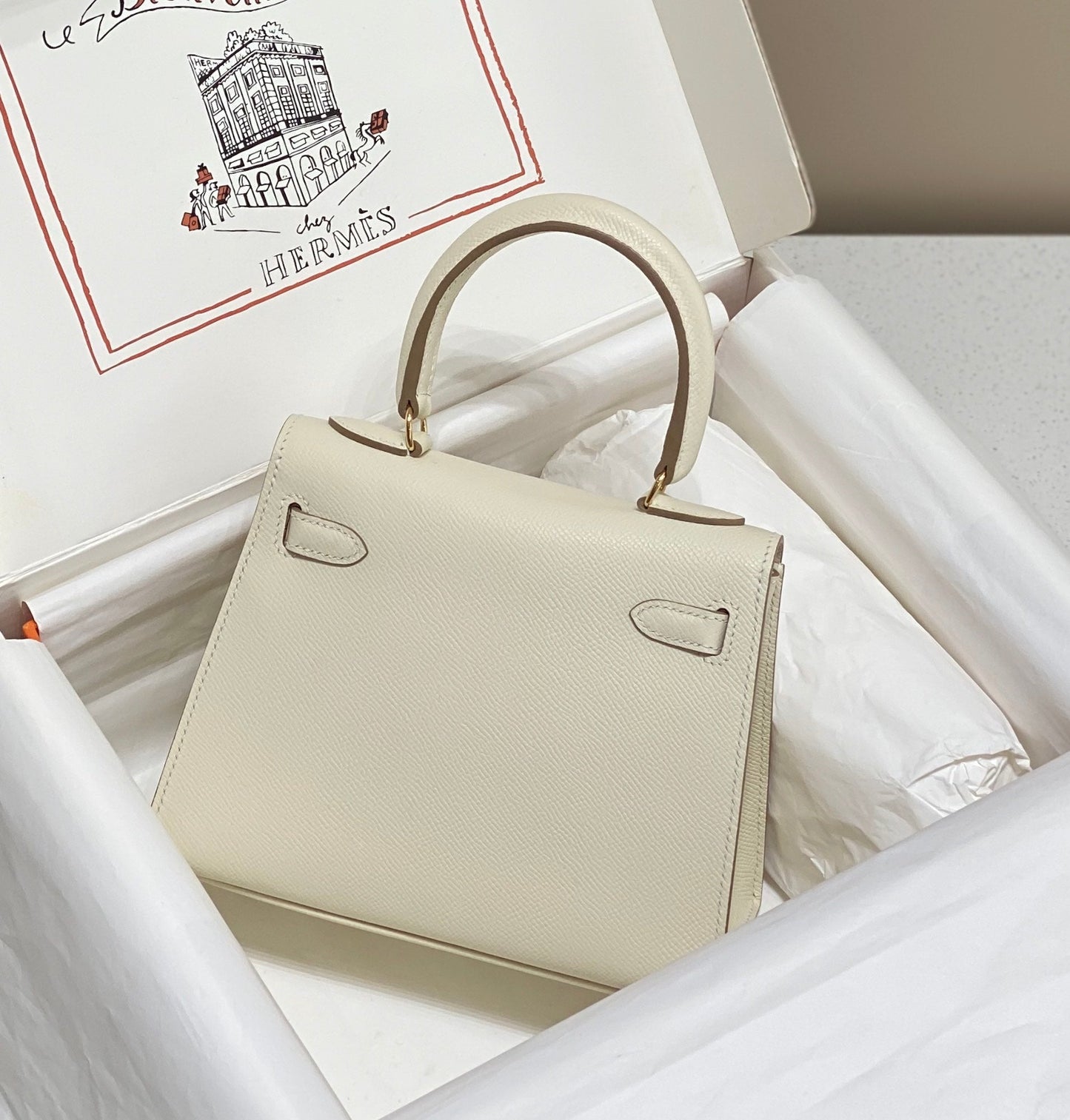 KELLY MINI 20 BAG IN WHITE CALFSKIN WITH GOLD HARDWARE (MADE-TO-ODER)