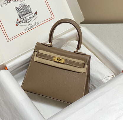 KELLY MINI 20 BAG IN MEDIUM BROWN CALFSKIN WITH GOLD HARDWARE (MADE-TO-ODER)