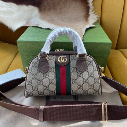 OPHIDIA GG SMALL 21 SHOULDER BAG BEIGE AND EBONY SUPREME CANVAS