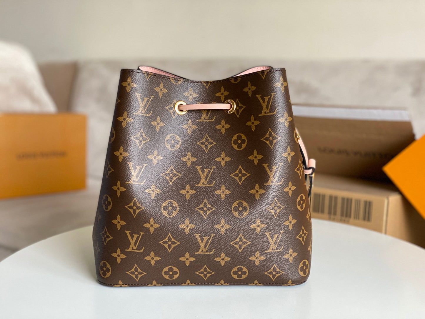 LV 25S NÉONOÉ BB 26 IN BROWN MONOGRAM CANVAS GOLD HARDWARE