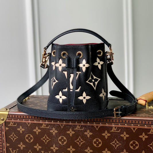 NANO NOÉ 16 IN BLACK BEIGE BICOLOR MONOGRAM EMPREINTE CALFSKIN