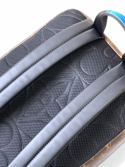 DEAN BACKPACK 42 IN BLUE AND BROWN MONOGRAM CANVAS