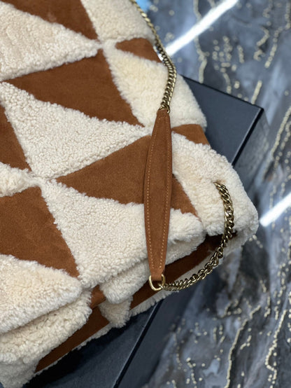 JAMIE 4.3 LARGE BAG 38 IN BROWN SUEDE MIX BEIGE SHEARLING GOLD HARDWARE