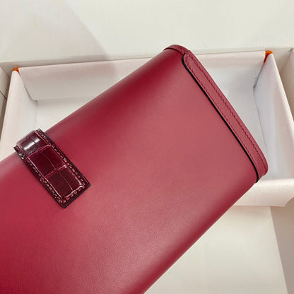 JIGE ELAN 29 CLUTCH IN CHERRY RED CALFSKIN WITH WINE RED LIZARD SKIN (MADE-TO-ODER)