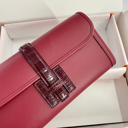 JIGE ELAN 29 CLUTCH IN CHERRY RED CALFSKIN WITH WINE RED LIZARD SKIN (MADE-TO-ODER)