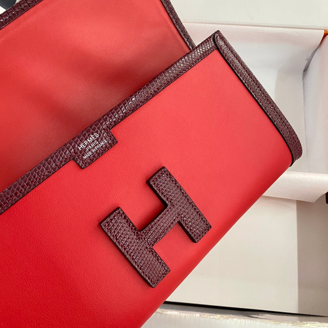 JIGE ELAN 29 CLUTCH IN CANDY RED CALFSKIN WITH WINE RED LIZARD SKIN (MADE-TO-ODER)