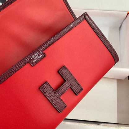JIGE ELAN 29 CLUTCH IN CANDY RED CALFSKIN WITH WINE RED LIZARD SKIN (MADE-TO-ODER)