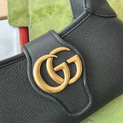 APHRODITE SMALL SHOULDER BAG 27 IN BLACK CALFSKIN GOLD HARDWARE