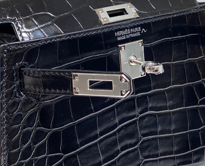 HERMES 25S MINI KELLY 19 IN BLACK CALFSKIN SILVER HARDWARE