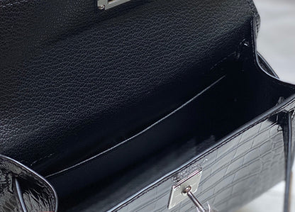 HERMES 25S MINI KELLY 19 IN BLACK CALFSKIN SILVER HARDWARE