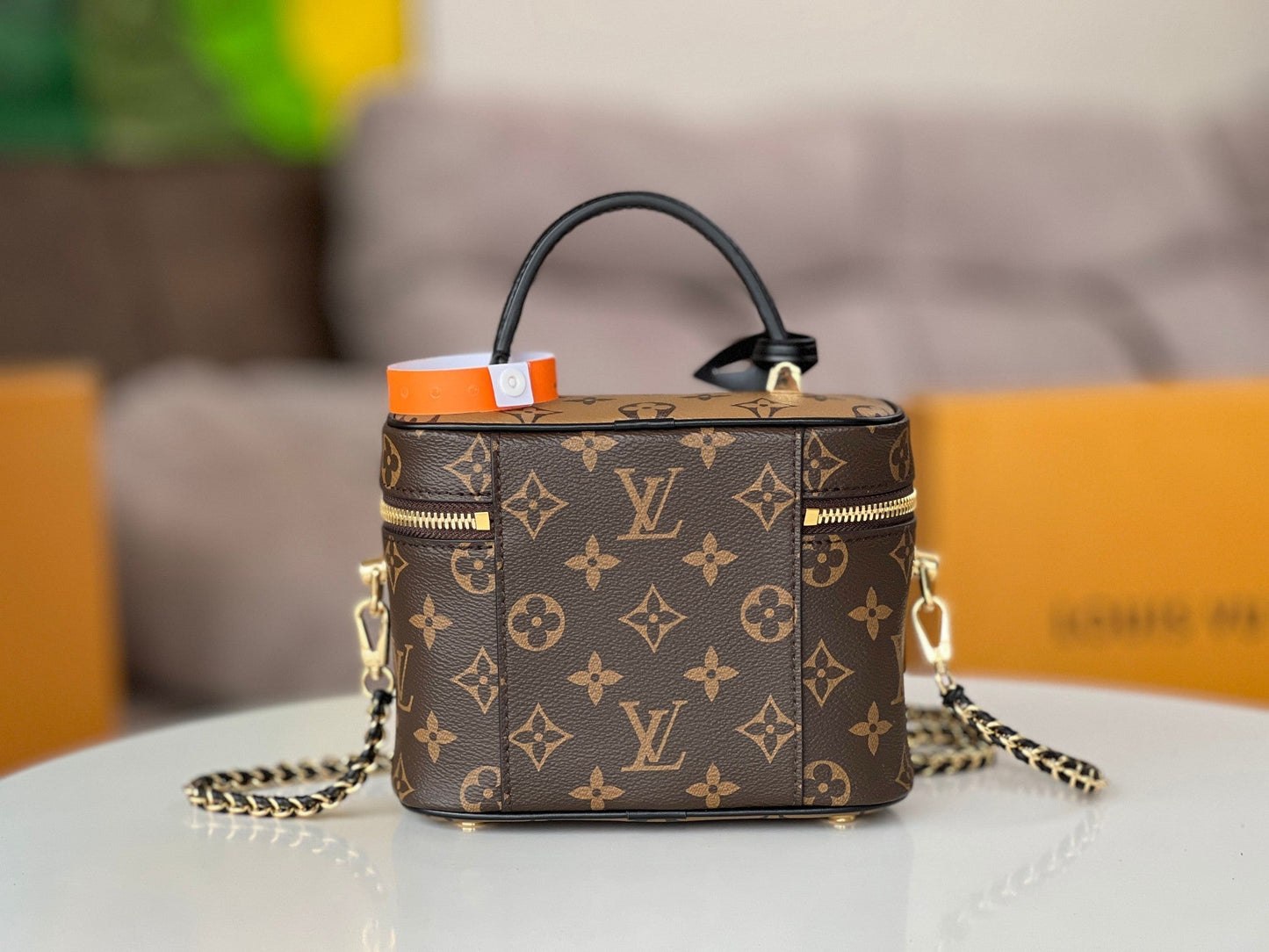 LV 25S VANITY 19 IN DARK BROWN MONOGRAM COATED CANVAS LEATHER TRIM BLACK