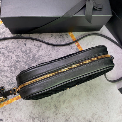 LOU CAMERA BAG 23 IN BLACK SUEDE AND CALFSKIN TRIM