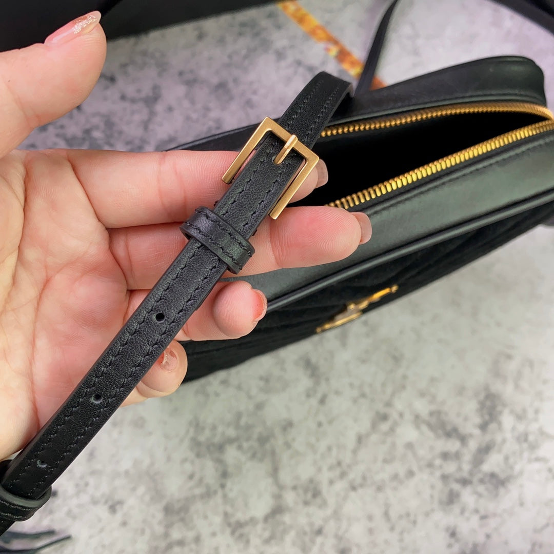 LOU CAMERA BAG 23 IN BLACK SUEDE AND CALFSKIN TRIM