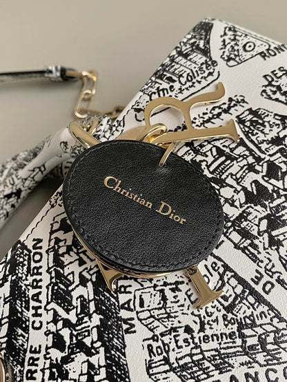 MEDIUM D-JOY 26 BAG IN BLACK WHITE CALFSKIN