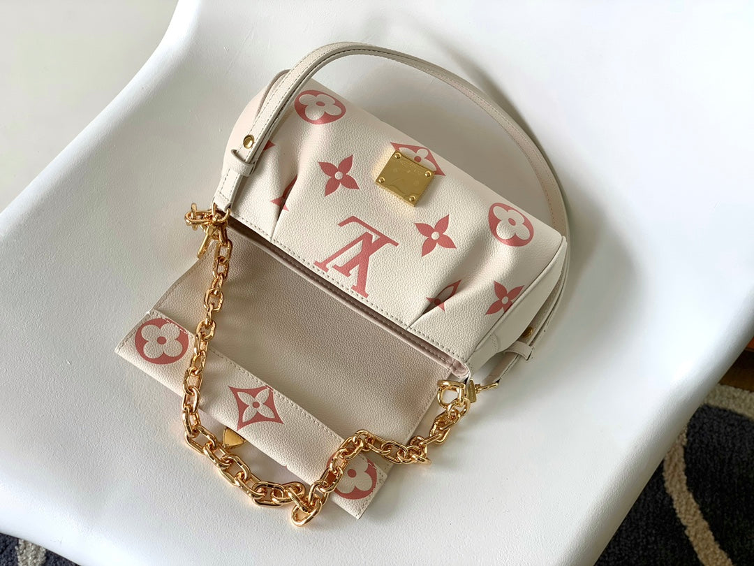 FAVORITE BAG 24 IN BEIGE MIX PINK MONOGRAM SOFT GRAINED COWHIDE