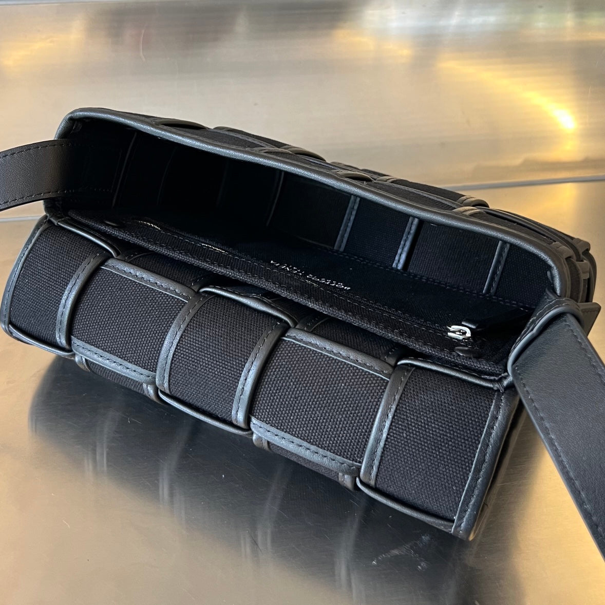 SMALL CASSETTE 23 IN BLACK CANVAS AND CALFSKIN TRIM