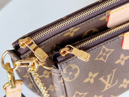 LV 25S MULTI POCHETTE ACCESSOIRES 25 IN BROWN MONOGRAM COATED CANVAS GREEN STRAP