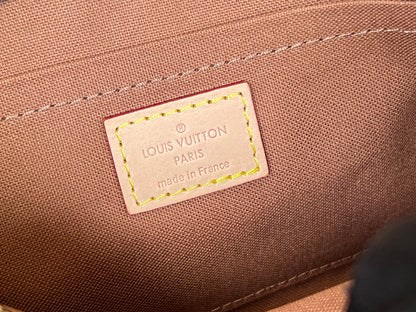 LV 25S MULTI POCHETTE ACCESSOIRES 25 IN BROWN MONOGRAM COATED CANVAS GREEN STRAP