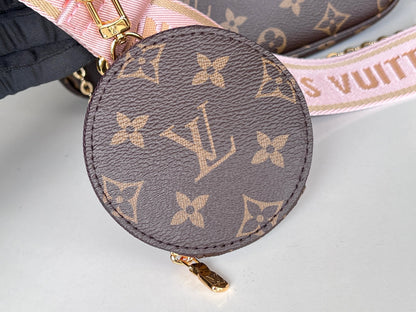 LV 25S MULTI POCHETTE ACCESSOIRES 25 IN BROWN MONOGRAM COATED CANVAS PINK STRAP