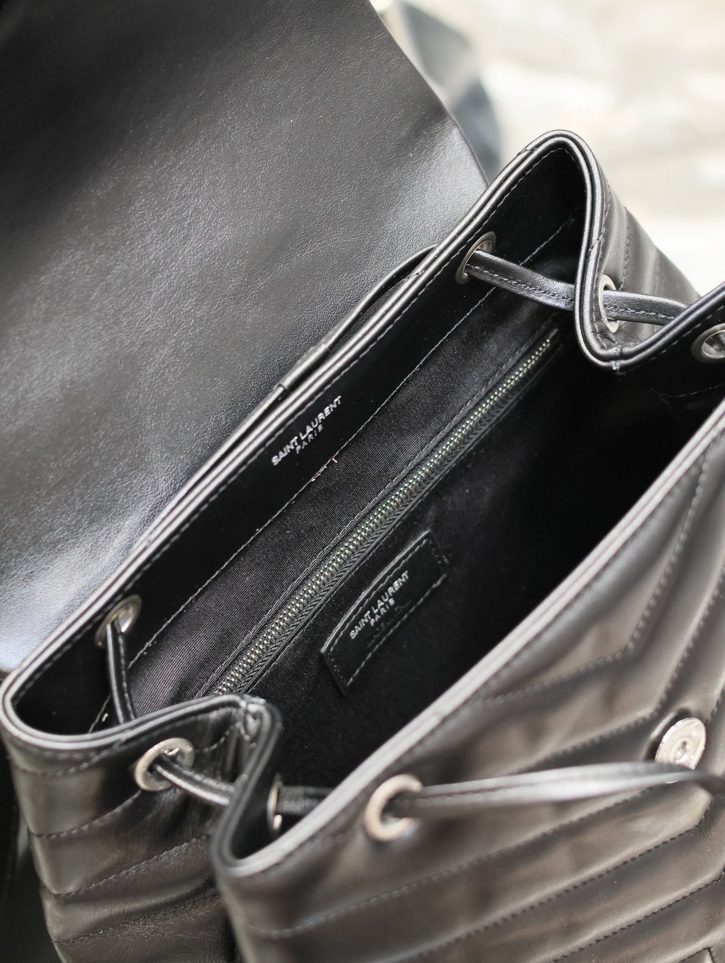 LOU BACKPACK 33 IN BLACK QUILTED CALFSKIN SILVER HARDWARE