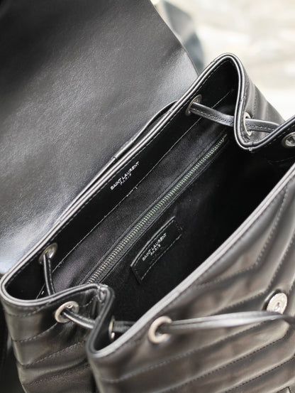 LOU BACKPACK 33 IN BLACK QUILTED CALFSKIN SILVER HARDWARE