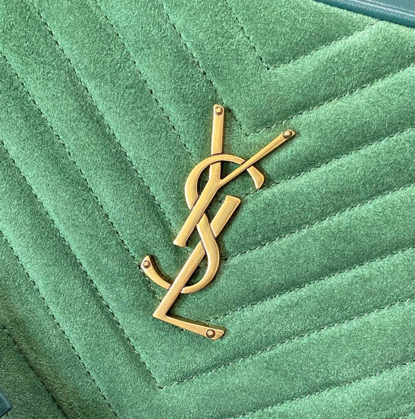 LOU CAMERA BAG 23 IN GREENISH SUEDE AND CALFSKIN TRIM