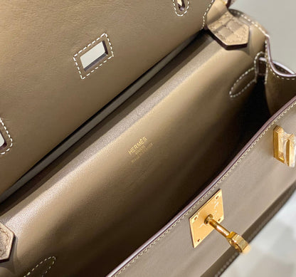 HM JYPSIERE SHOULDER BAG 23 IN WOOD BROWN CALFSKIN GOLD HARDWARE