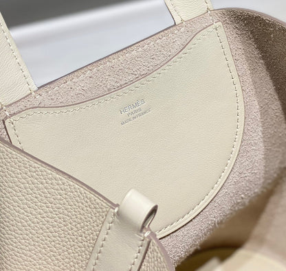 HERMES 25S IN THE LOOP 18 IN IVORY CALFSKIN SILVER HARDWARE