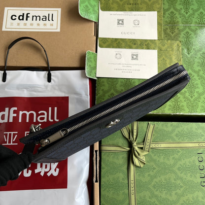 OPHIDIA POUCH 26 IN DARK BLUE MONOGRAM CANVAS AND BLACK LAMBSKIN TRIM