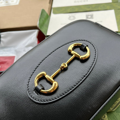 HORSEBIT 1955 SMALL CAMERA BAG 20 IN BLACK CALFSKIN