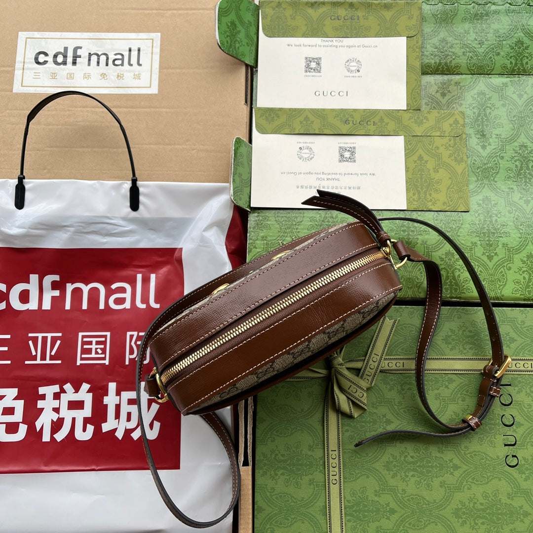 HORSEBIT 1955 SMALL CAMERA BAG 20 IN BEIGE AND EBONY GG BROWN CALFSKIN