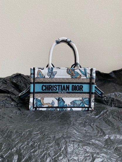 MINI BOOK TOTE 21 BUTTERFLY PATTERN BLUE CALFSKIN