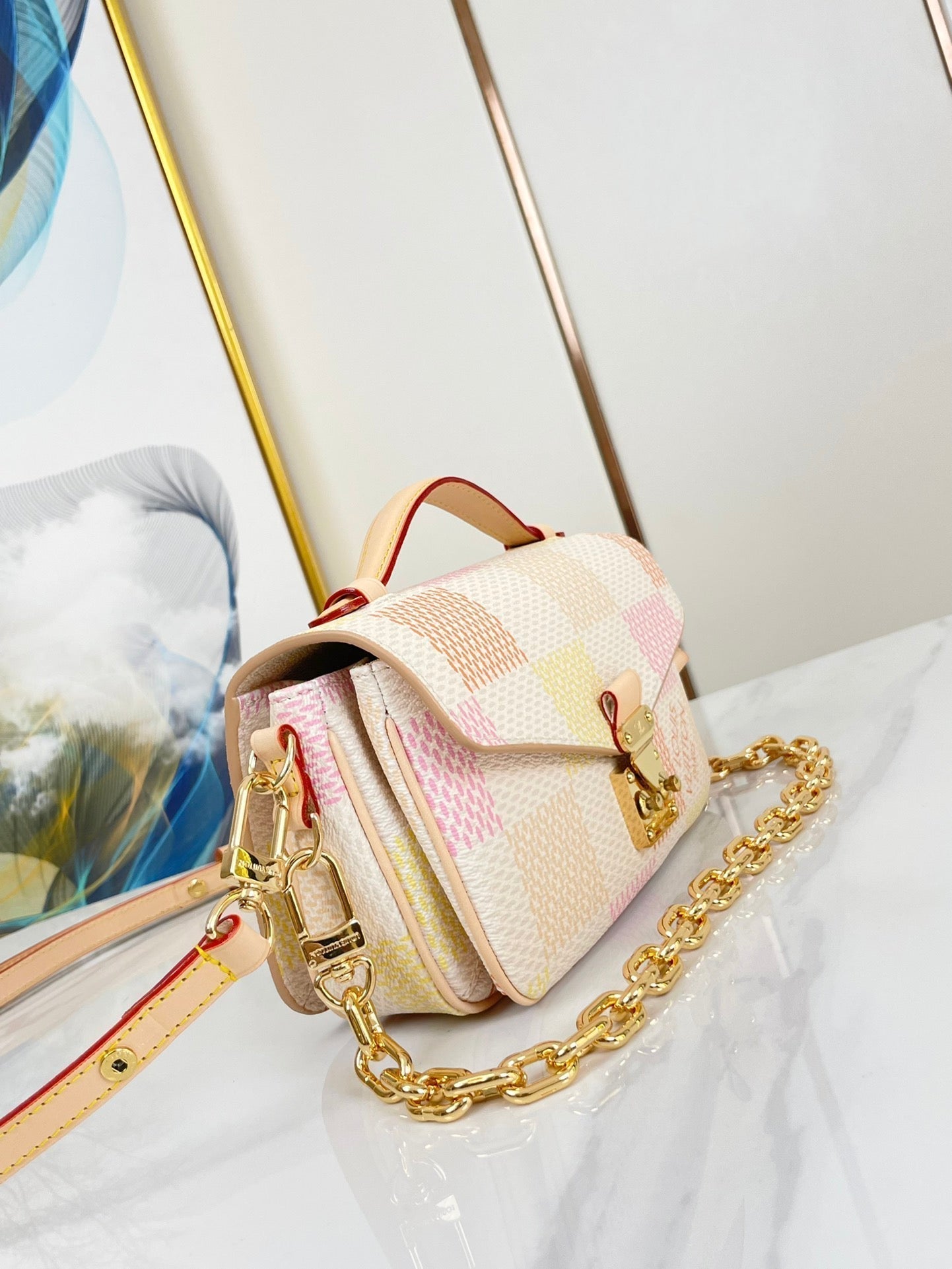 POCHETTE MÉTIS EAST WEST 21 IN PEACH DAMIER GIANT CANVAS GOLD HARDWARE