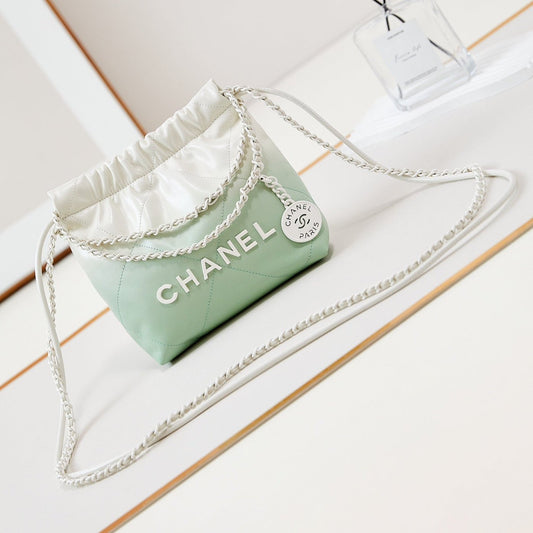 CC MINI 20 HOBO BAG IN WHITE MIX LIGHT GREEN CALFSKIN