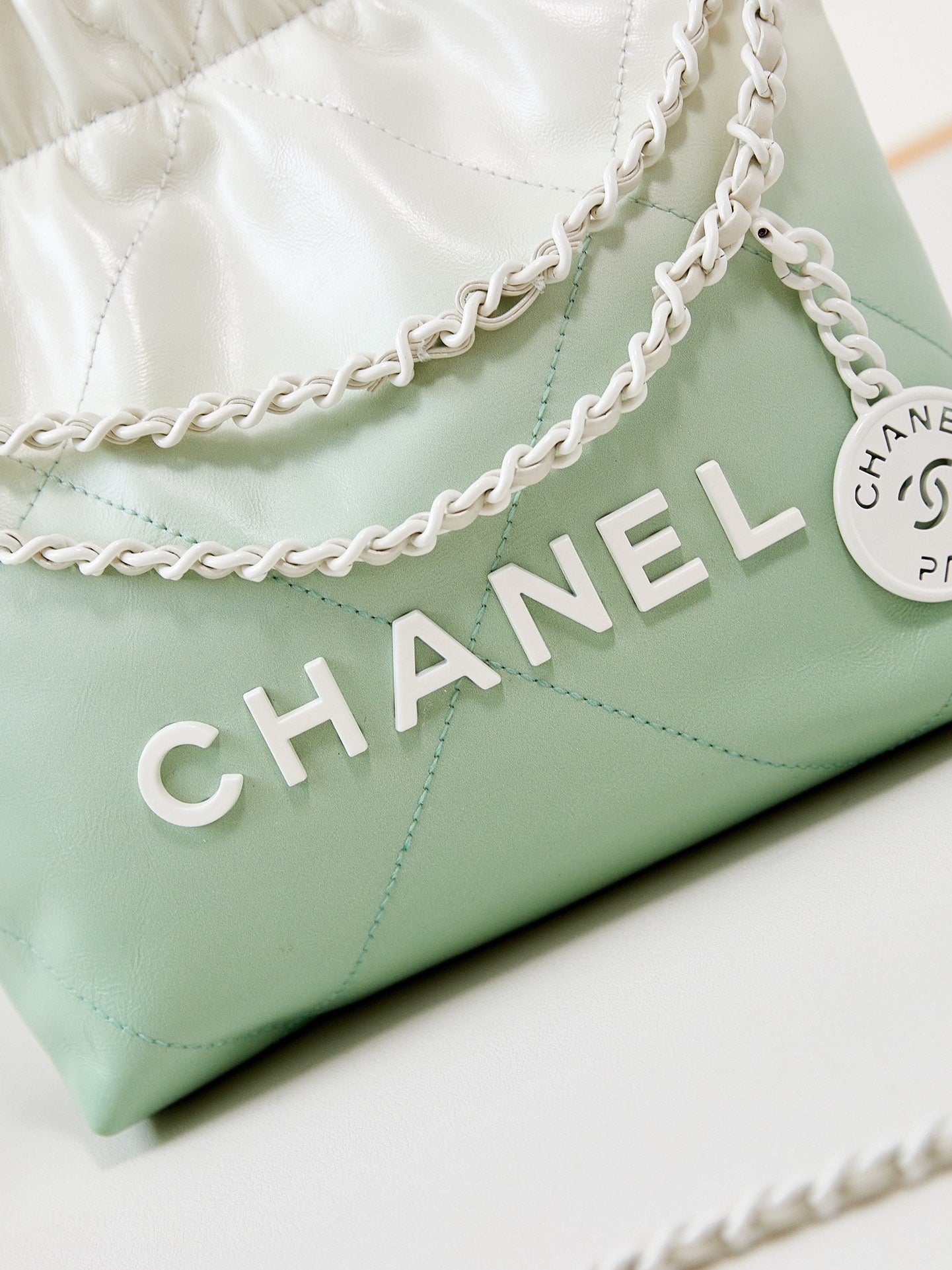 CC MINI 20 HOBO BAG IN WHITE MIX LIGHT GREEN CALFSKIN