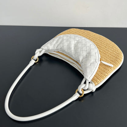 GEMELLI SHOULDER BAG 36 IN BEIGE RAFFIA AND WHITE LAMBSKIN