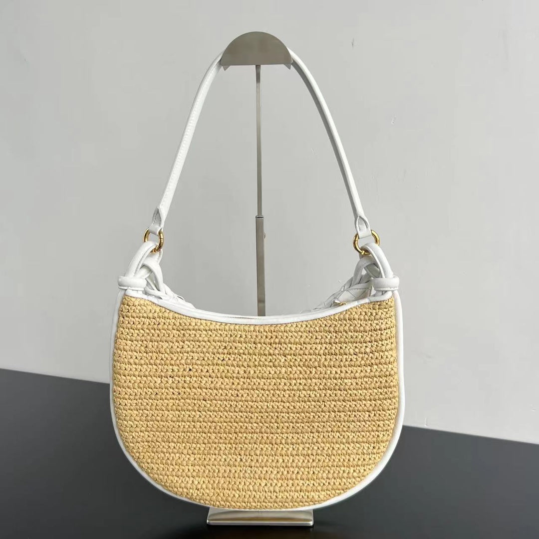 GEMELLI SHOULDER BAG 36 IN BEIGE RAFFIA AND WHITE LAMBSKIN