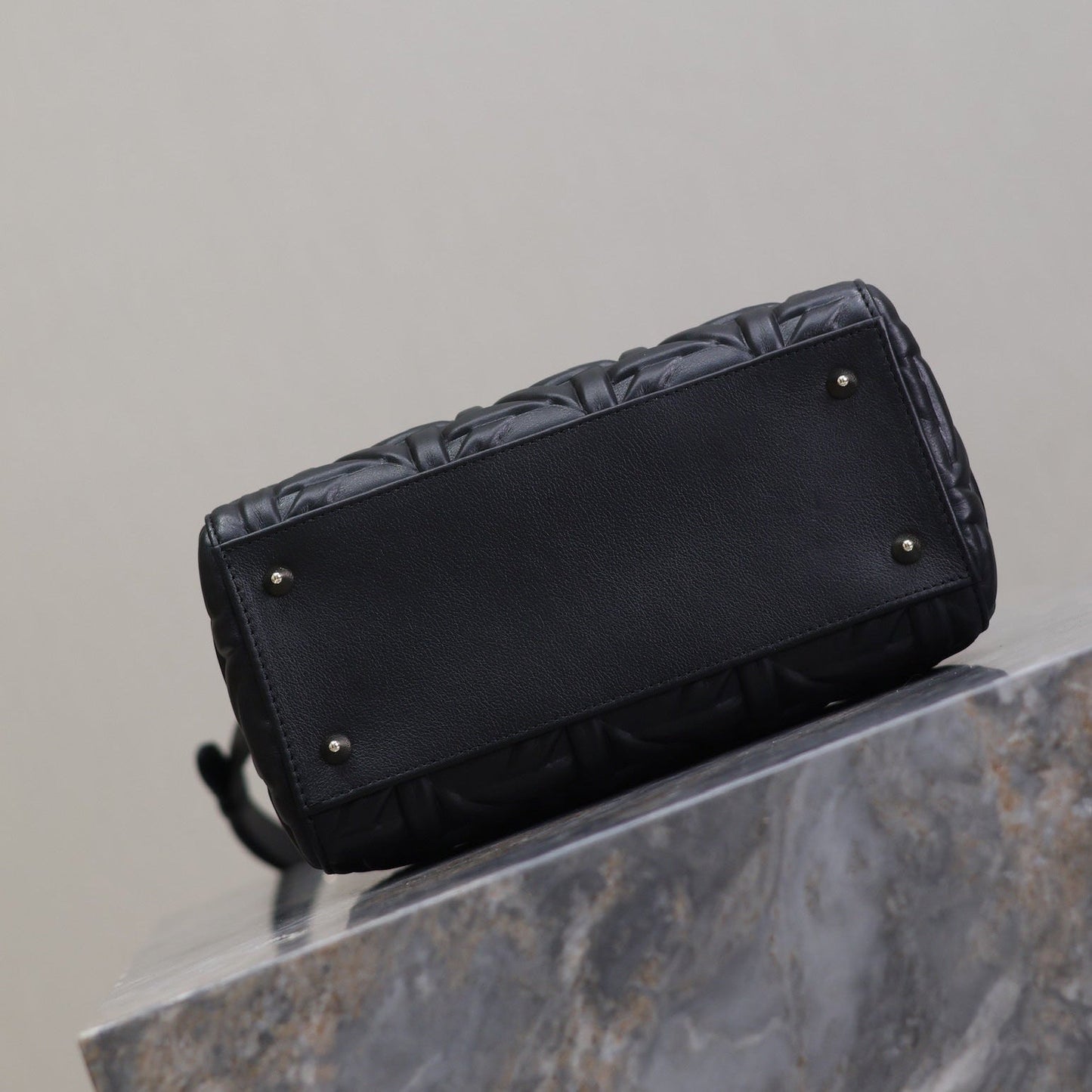 LADY BAG 24 IN BLACK GRAPHIC CANNAGE CALFSKIN PALE GOLD-FINISH METAL CHARMS