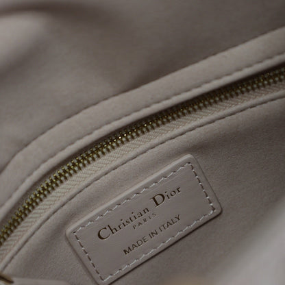 MEDIUM LADY BAG 20 IN BABY PINK QUILTED MACROCANNAGE CALFSKIN SWAMP YELLOW STRAP