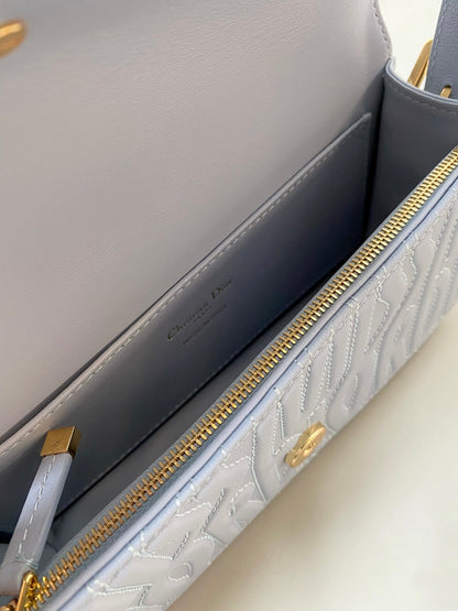 MEDIUM FLAP BAG 22 IN BABY BLUE QUILTED ALLOVER CALFSKIN