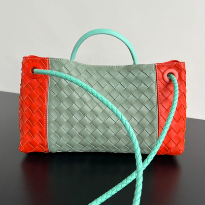 EAST WEST ANDIAMO BAG 29 IN ORANGE AND LIGHT GREEN CALFSKIN