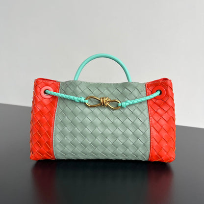 EAST WEST ANDIAMO BAG 29 IN ORANGE AND LIGHT GREEN CALFSKIN
