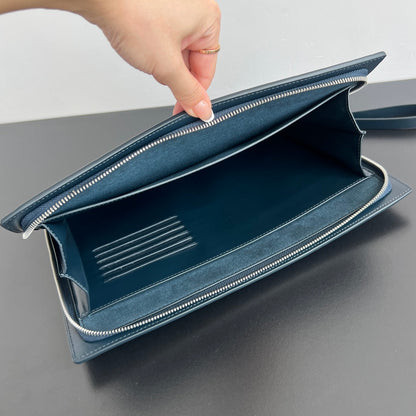 INTRECCIATO CLUTCH 32 IN PICKLED BLUEWOOD SOFT CALFSKIN