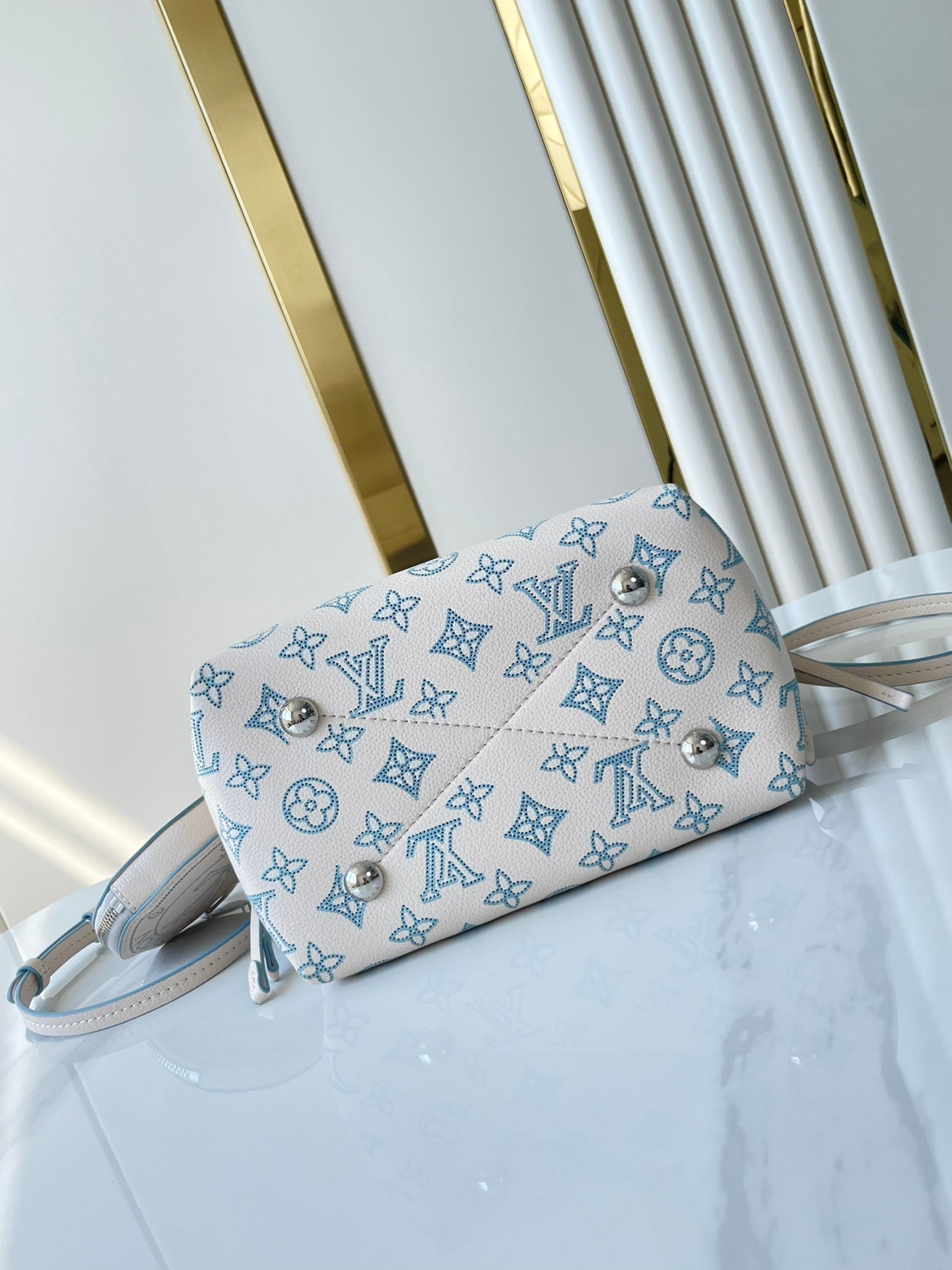 BELLA 22 IN WHITE PERFORATED CALFSKIN SILVER HARDWARE