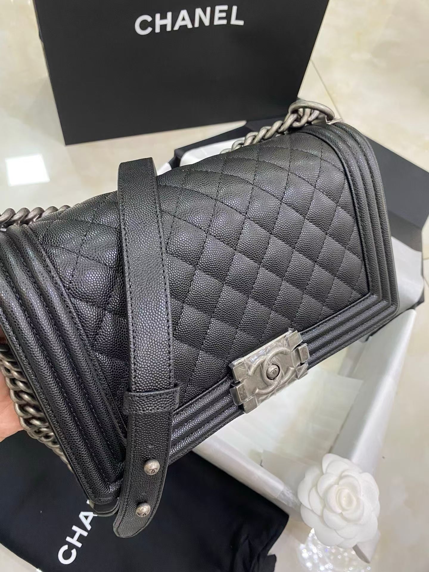 Leboy Black Vintage Silver Buckle Medium Bag