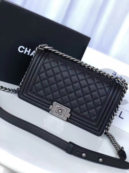 Leboy Black Vintage Silver Buckle Medium Bag