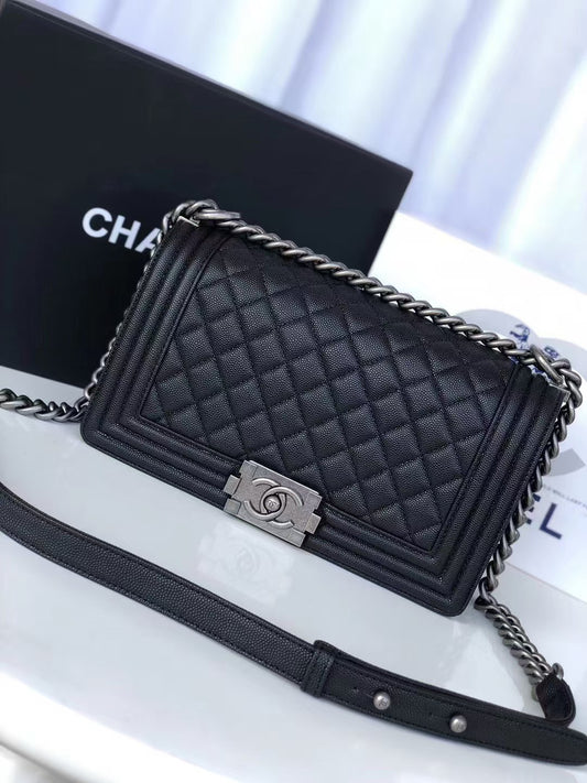 Leboy Black Vintage Silver Buckle Medium Bag