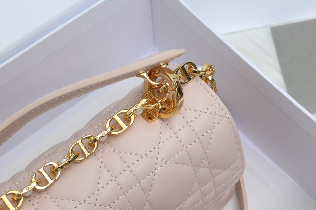 JOLIE TOP HANDLE BAG 19 IN PALE PINK CANNAGE CALFSKIN